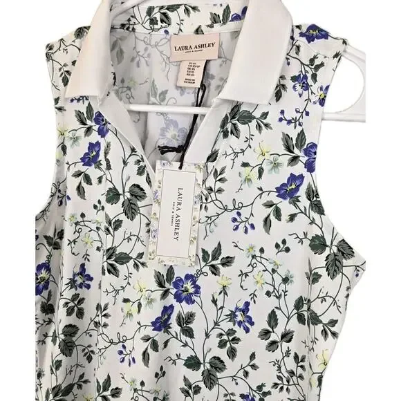 Laura Ashley Golf & Tennis Collared Shirt XS Sleeveless BLUE Floral NWT ATHLEISU - Picture 2 of 9